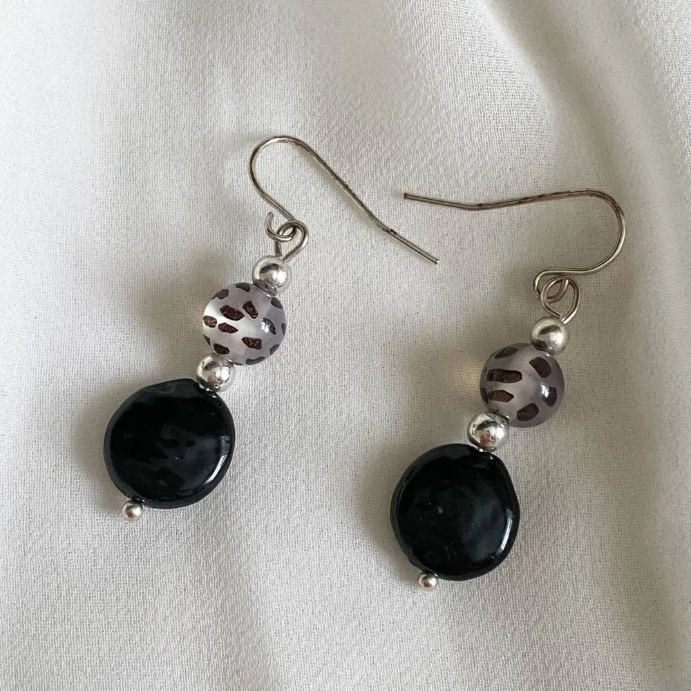 VTG Clear Spotted Black Dangle Earrings